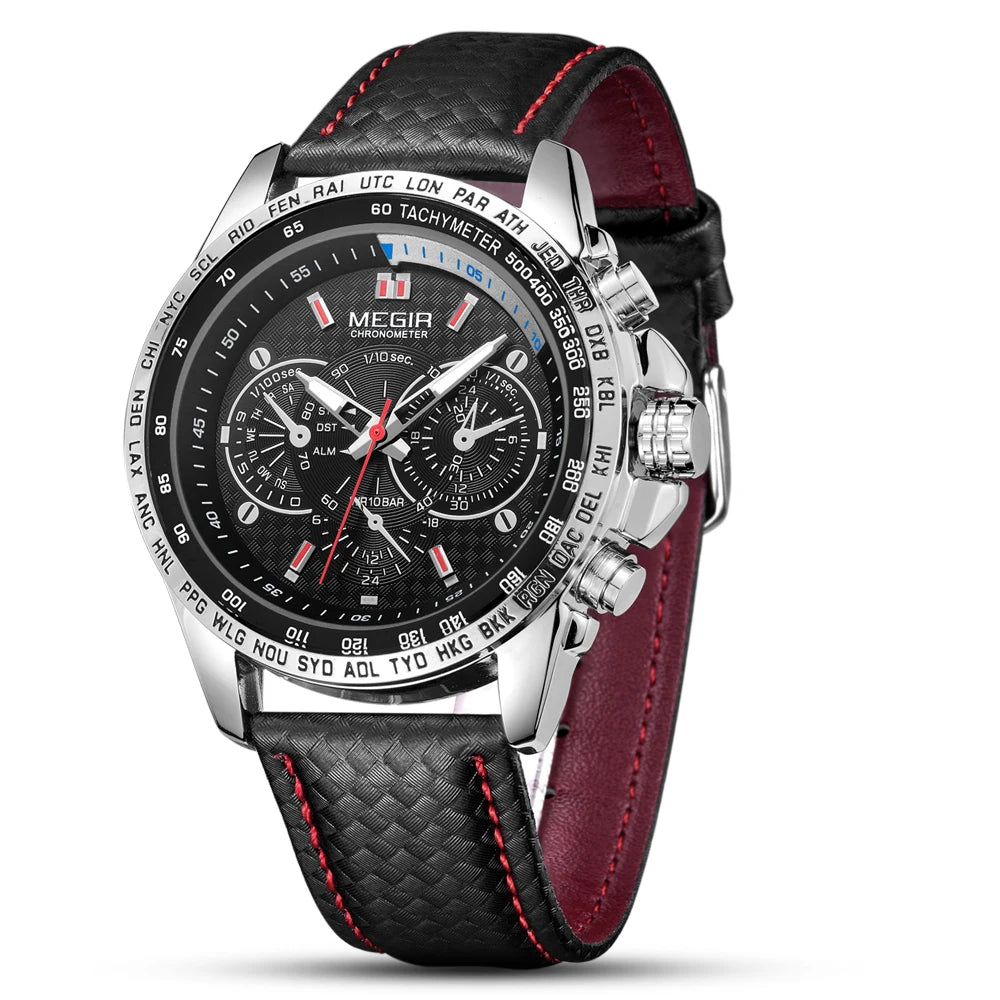 MEGIR Fashion Man's Quartz Analog Wristwatch High Quality Leather