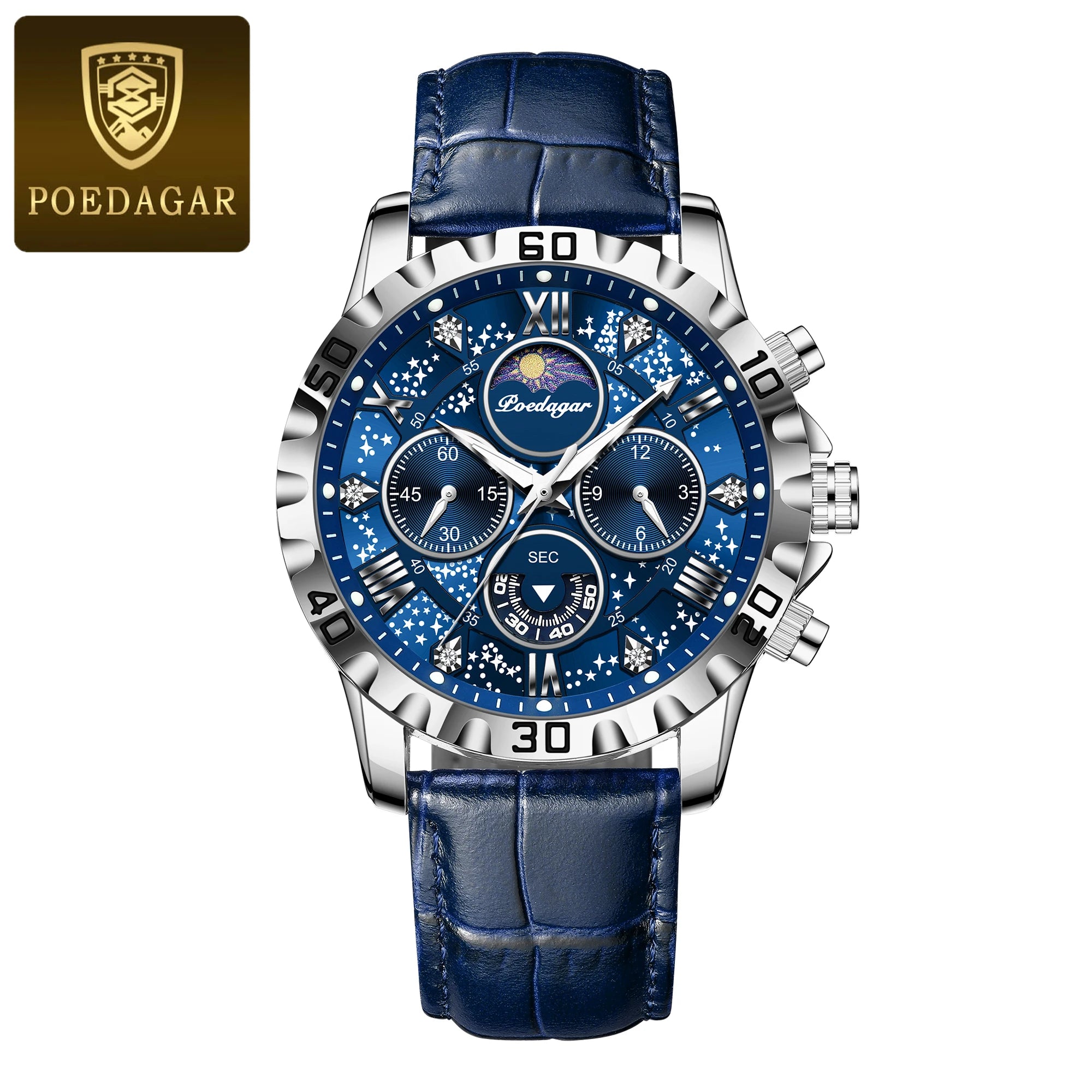 POEDAGAR Luxury Fashion Man Watch Waterproof Luminous Chronograph Leather