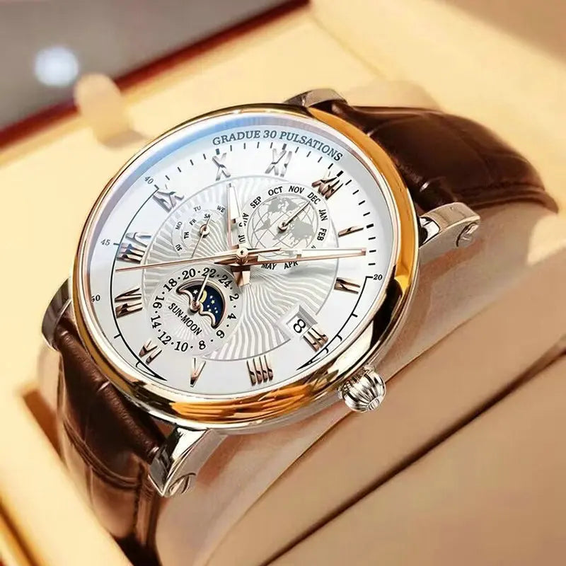 Luxury Sport Men's Wristwatch Waterproof Luminous Leather Date