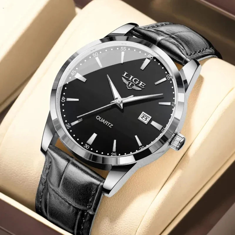 LIGE Top Brand Luxury Black Leather