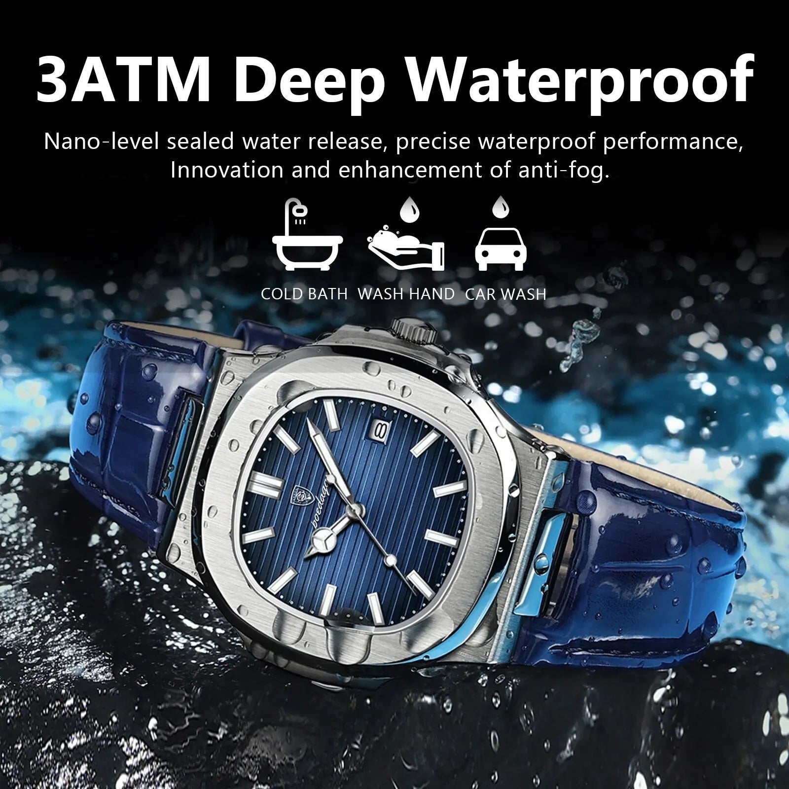 POEDAGAR Top Luxury Square Man Watch High Quality Leather