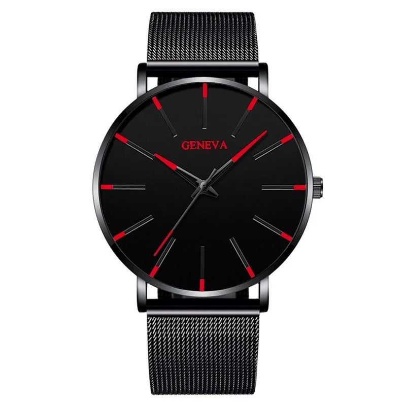 GENEVA Ultra-thin Men Business Watch Steel Mesh Band