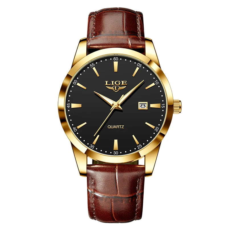 LIGE Top Brand Luxury Black Leather