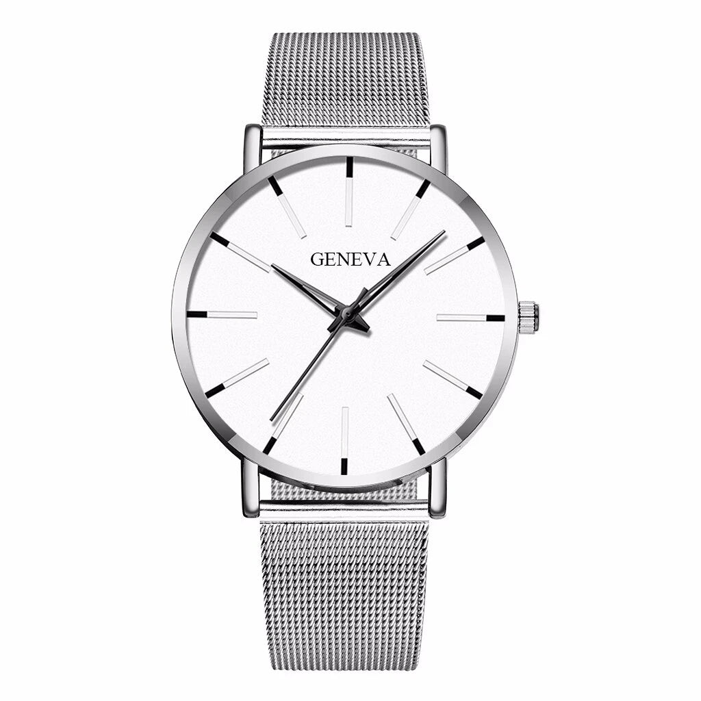 GENEVA Ultra-thin Men Business Watch Steel Mesh Band