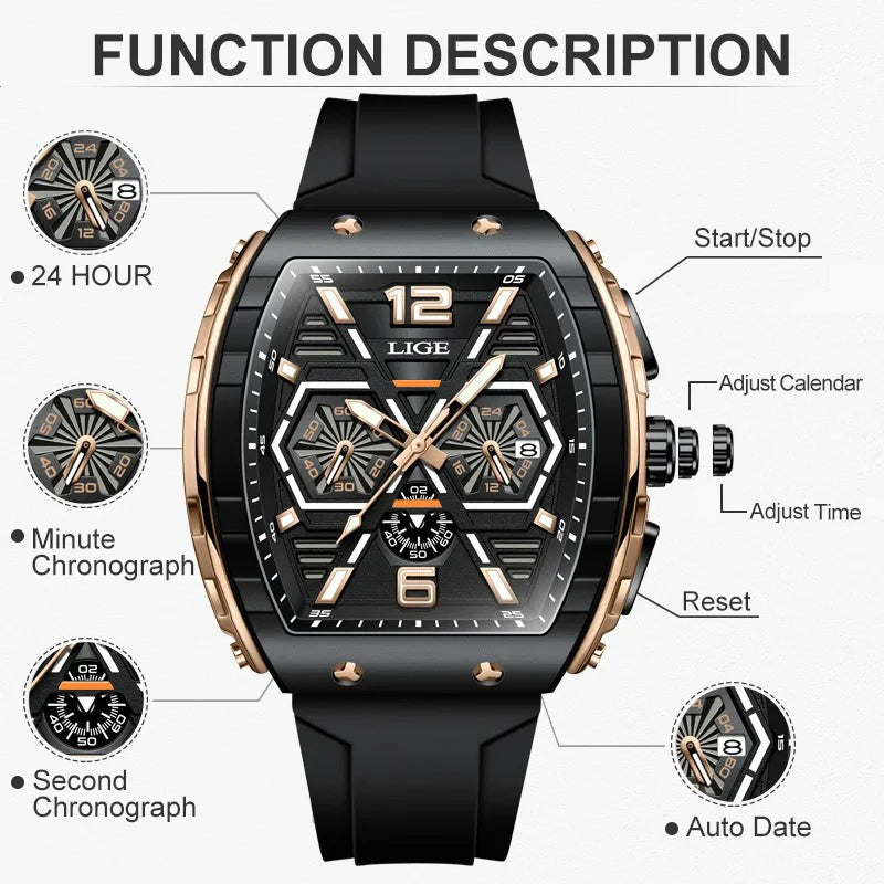 LIGE Men Watch Luxury Waterproof Quartz