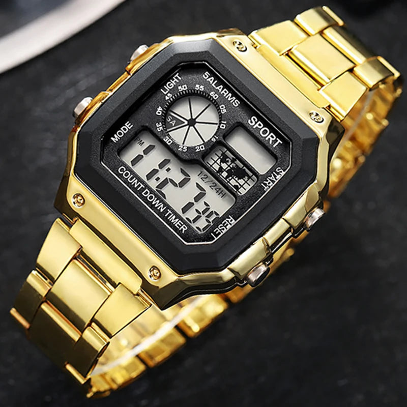 MAYZHISU Classic Men's Digital Watch Luxury Stainless Steel Strap Sport