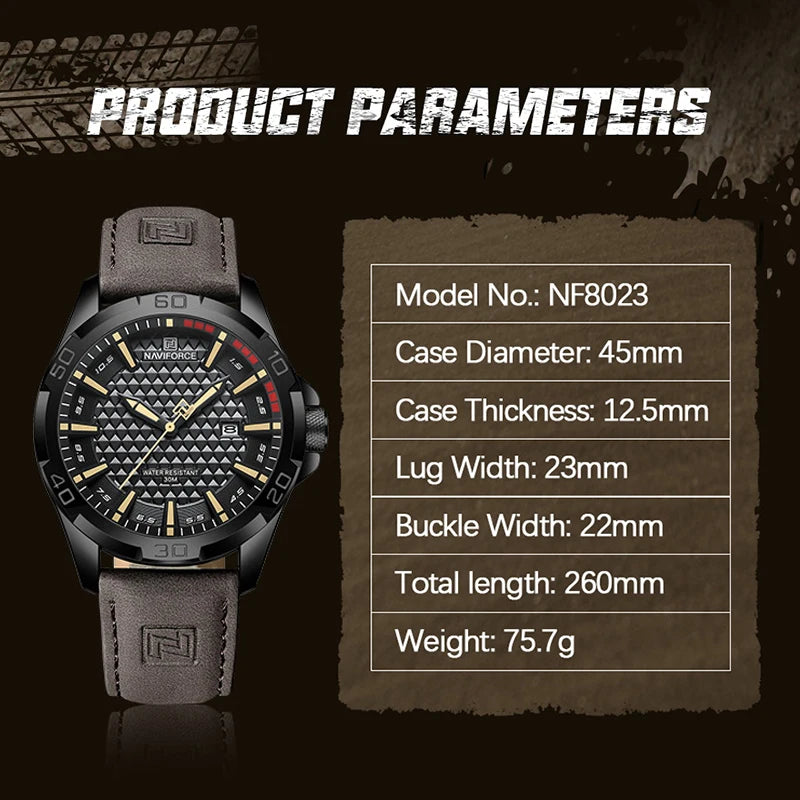 NAVIFORCE Men Casual Sport Military Business Leather Waterproof