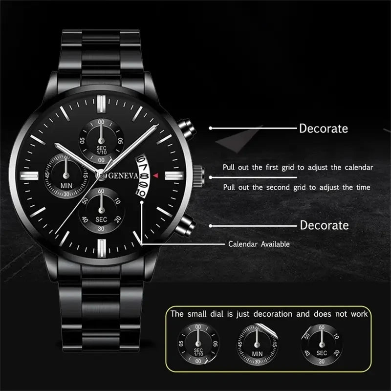 GENEVA Black Stainless Steel Quartz