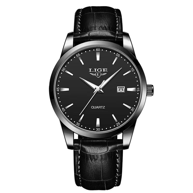 LIGE Top Brand Luxury Black Leather