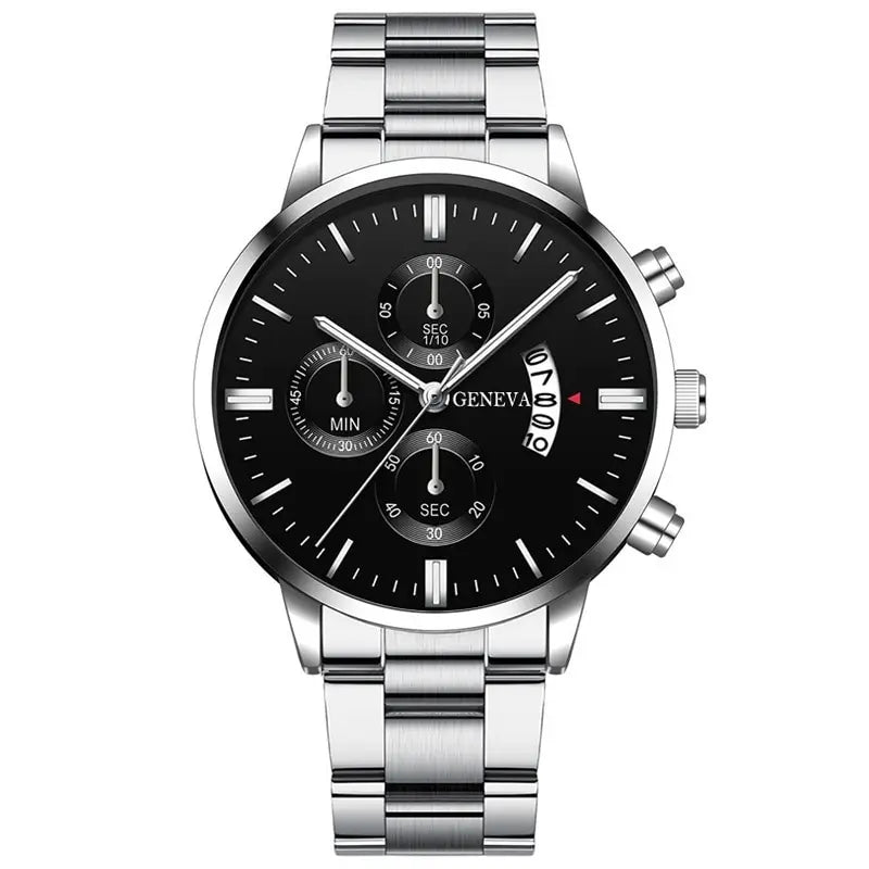 GENEVA Luxury Silver Stainless Steel Quartz Business Watch