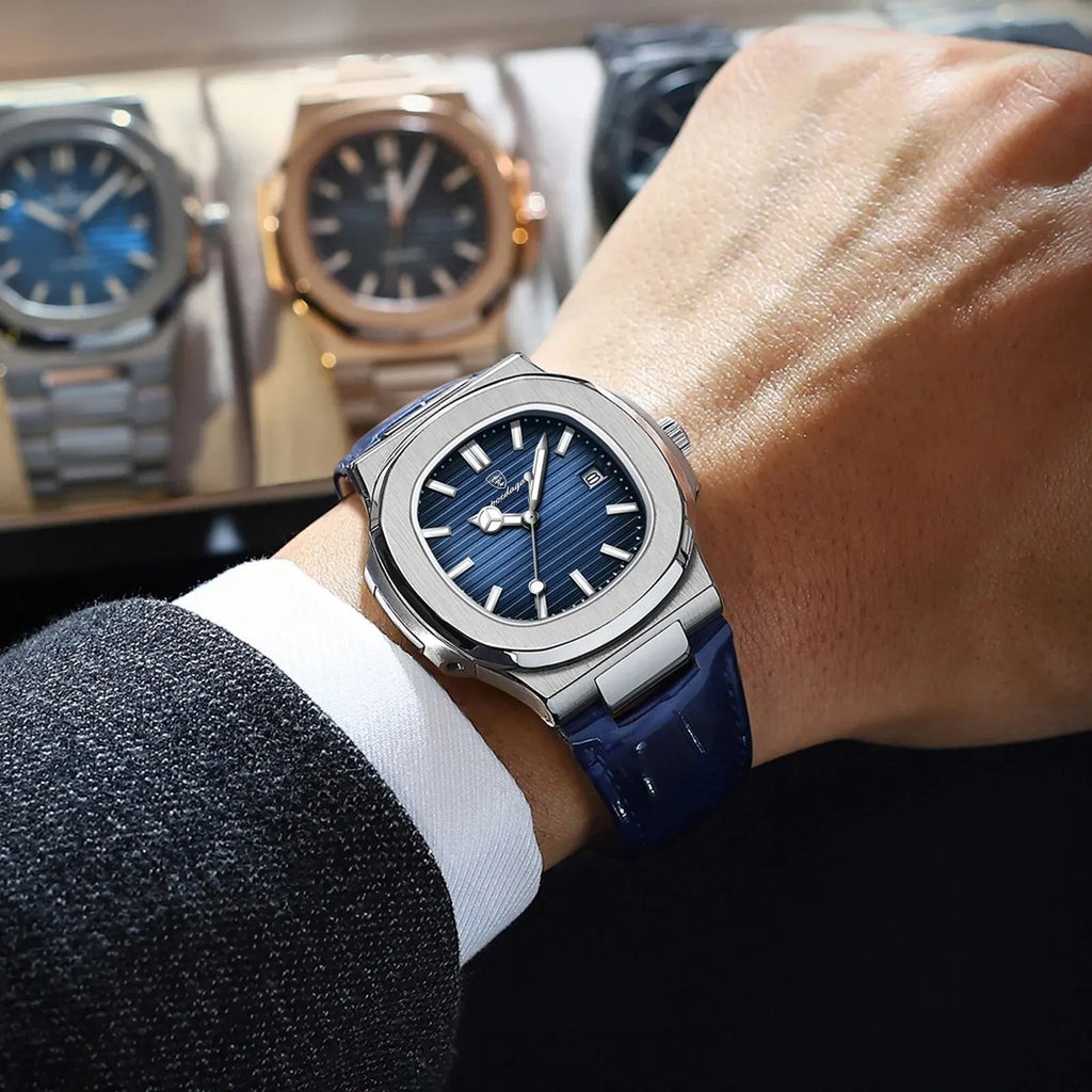 POEDAGAR Top Luxury Square Man Watch High Quality Leather