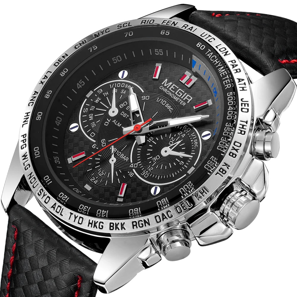 MEGIR Fashion Man's Quartz Analog Wristwatch High Quality Leather