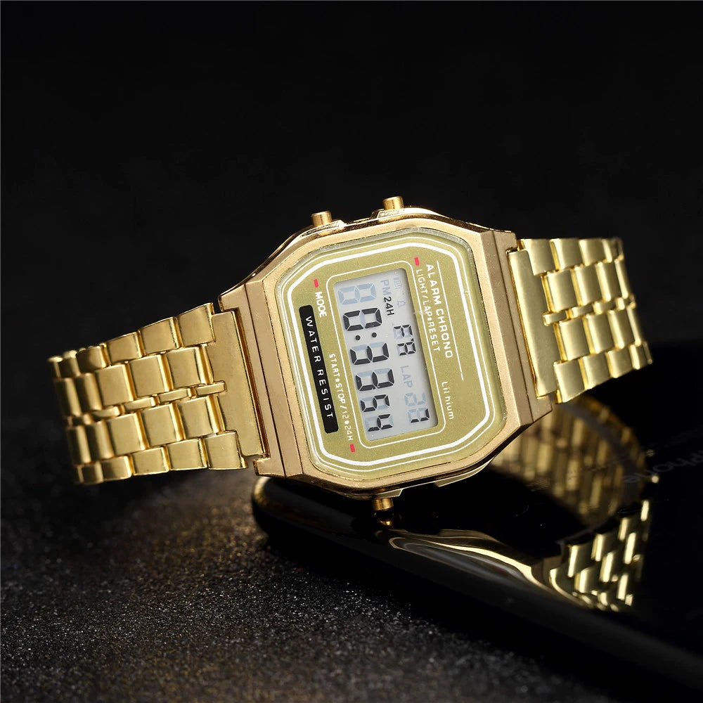 Digital Watch For Men Sports Waterproof Bracelet Clock Gold Electronice LED