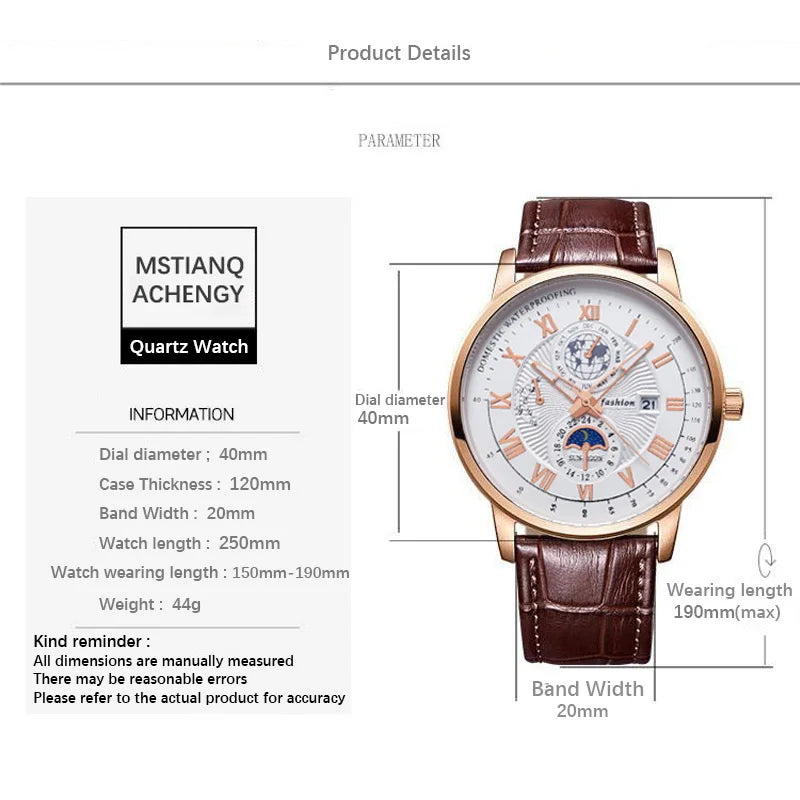 Luxury Sport Men's Wristwatch Waterproof Luminous Leather Date