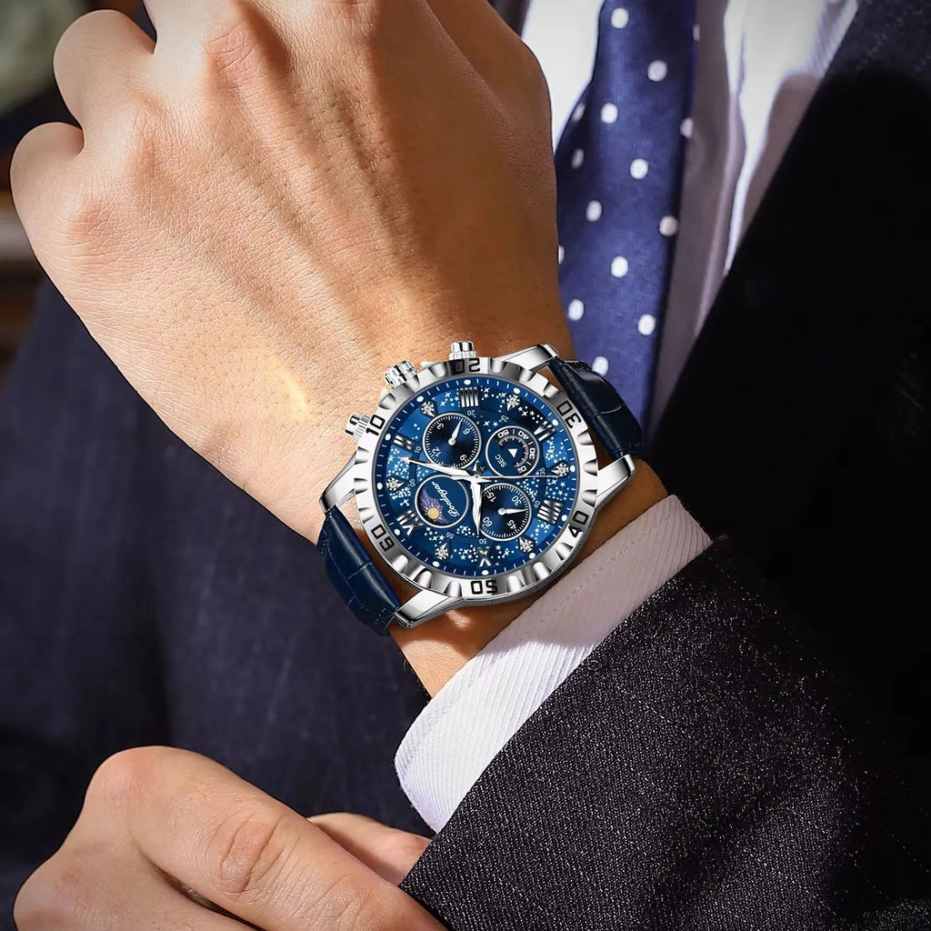 POEDAGAR Luxury Fashion Man Watch Waterproof Luminous Chronograph Leather