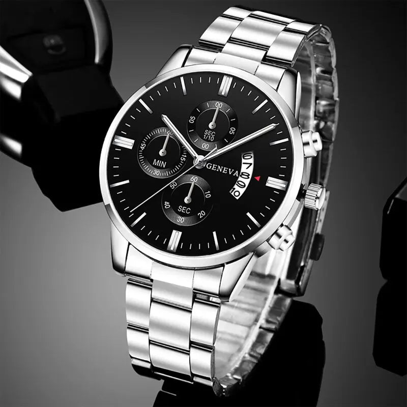 GENEVA Luxury Silver Stainless Steel Quartz Business Watch