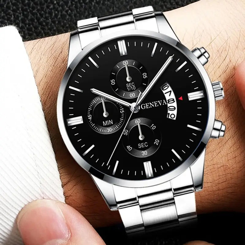 GENEVA Luxury Silver Stainless Steel Quartz Business Watch