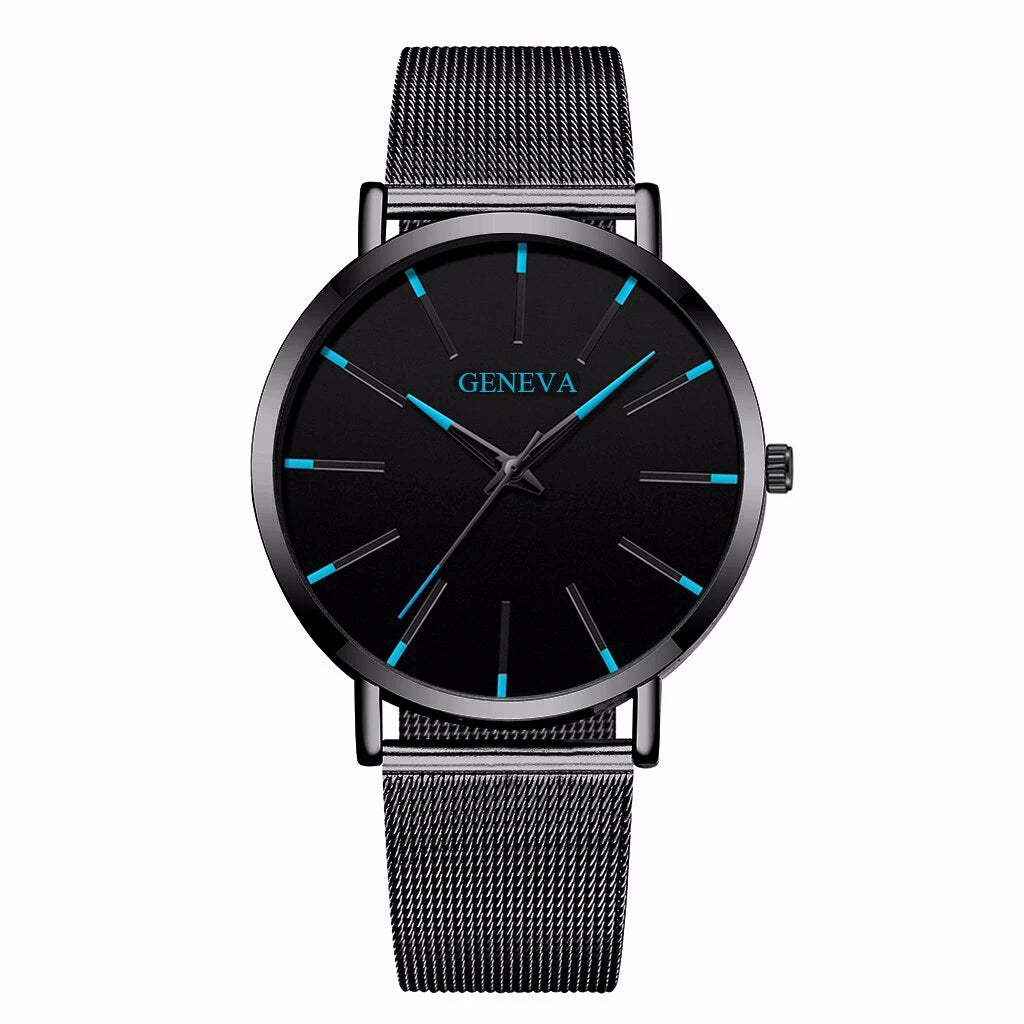 GENEVA Ultra-thin Men Business Watch Steel Mesh Band