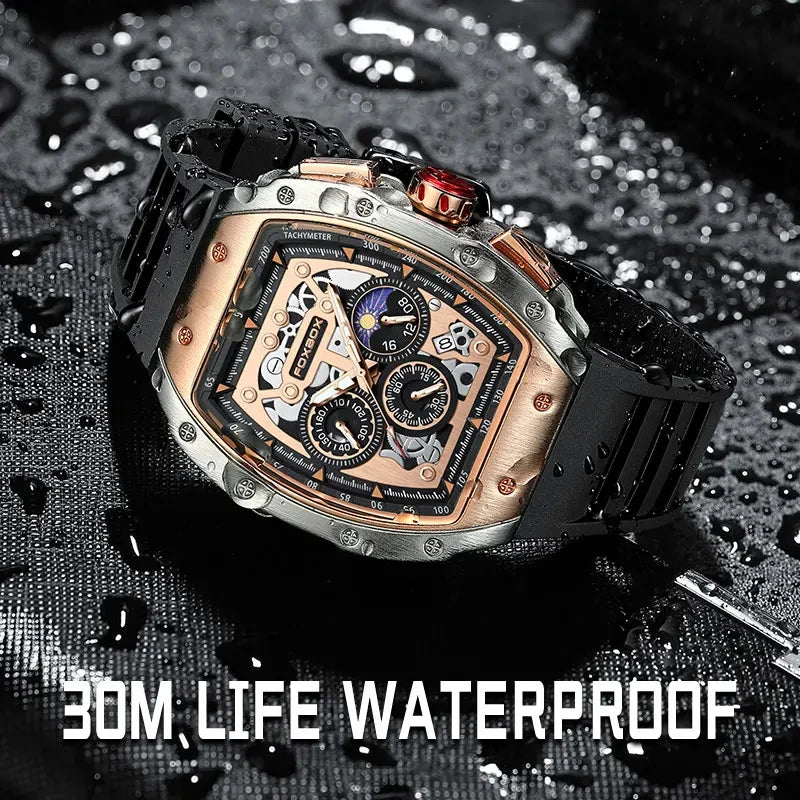 LIGE Men Watch Foxbox Brand Luxury Waterproof Quartz Silicone Clock