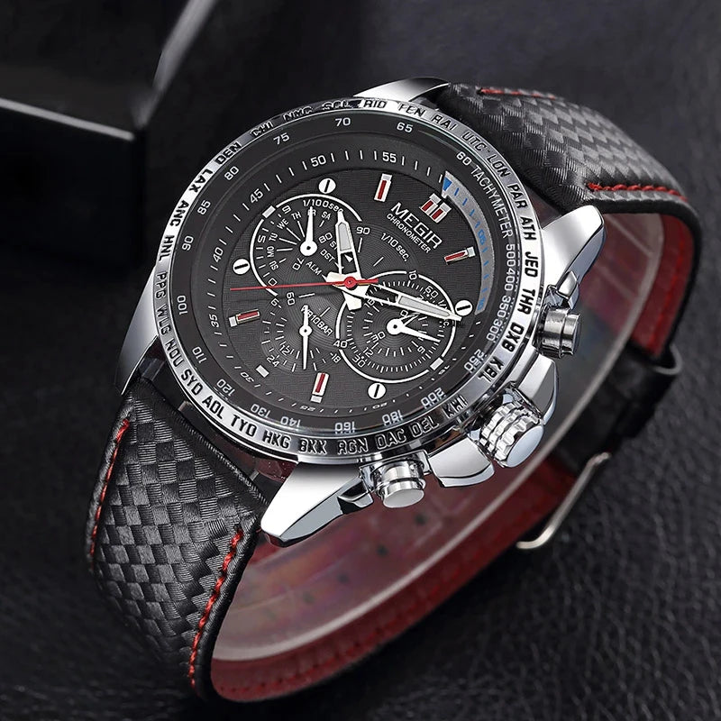 MEGIR Fashion Man's Quartz Analog Wristwatch High Quality Leather