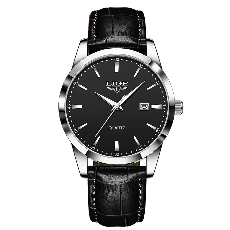 LIGE Top Brand Luxury Black Leather