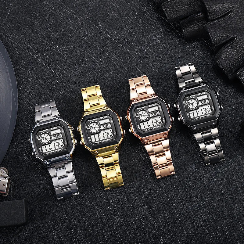 MAYZHISU Classic Men's Digital Watch Luxury Stainless Steel Strap Sport