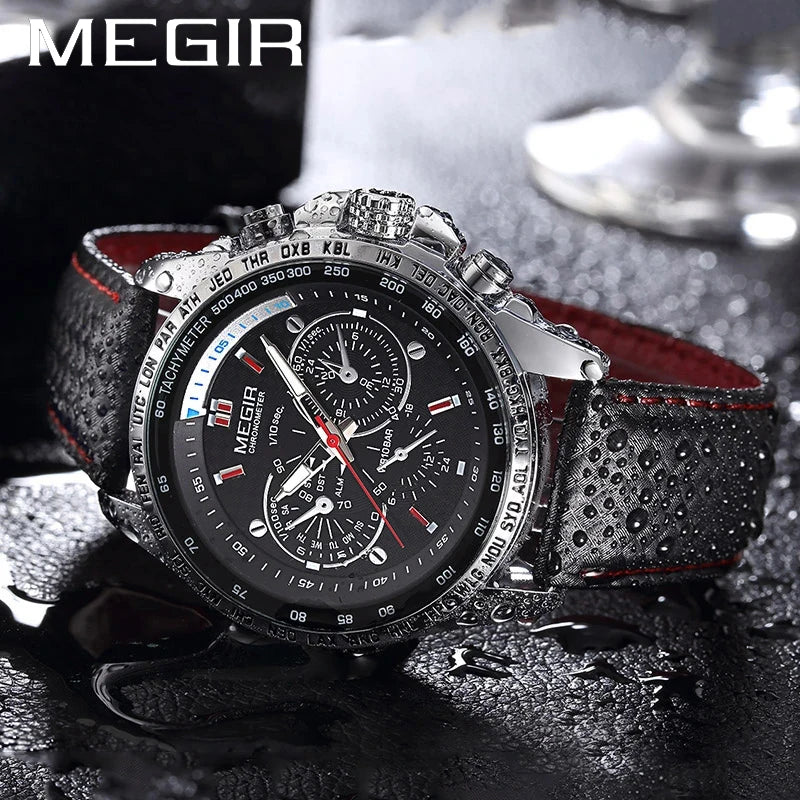 MEGIR Fashion Man's Quartz Analog Wristwatch High Quality Leather