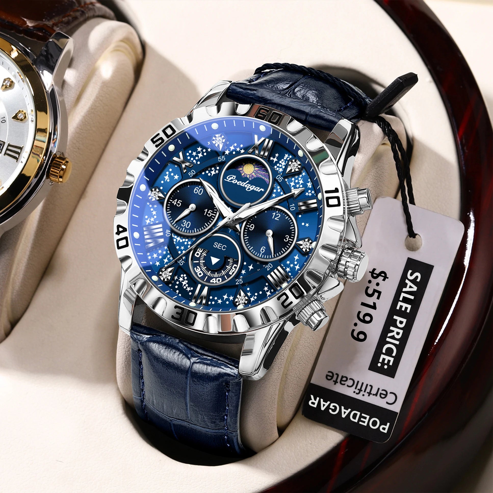POEDAGAR Luxury Fashion Man Watch Waterproof Luminous Chronograph Leather