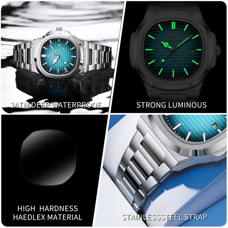 Luxury Military Man Watch Square Waterproof Luminous Date