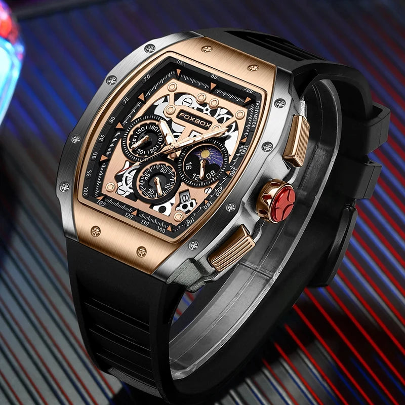LIGE Men Watch Foxbox Brand Luxury Waterproof Quartz Silicone Clock
