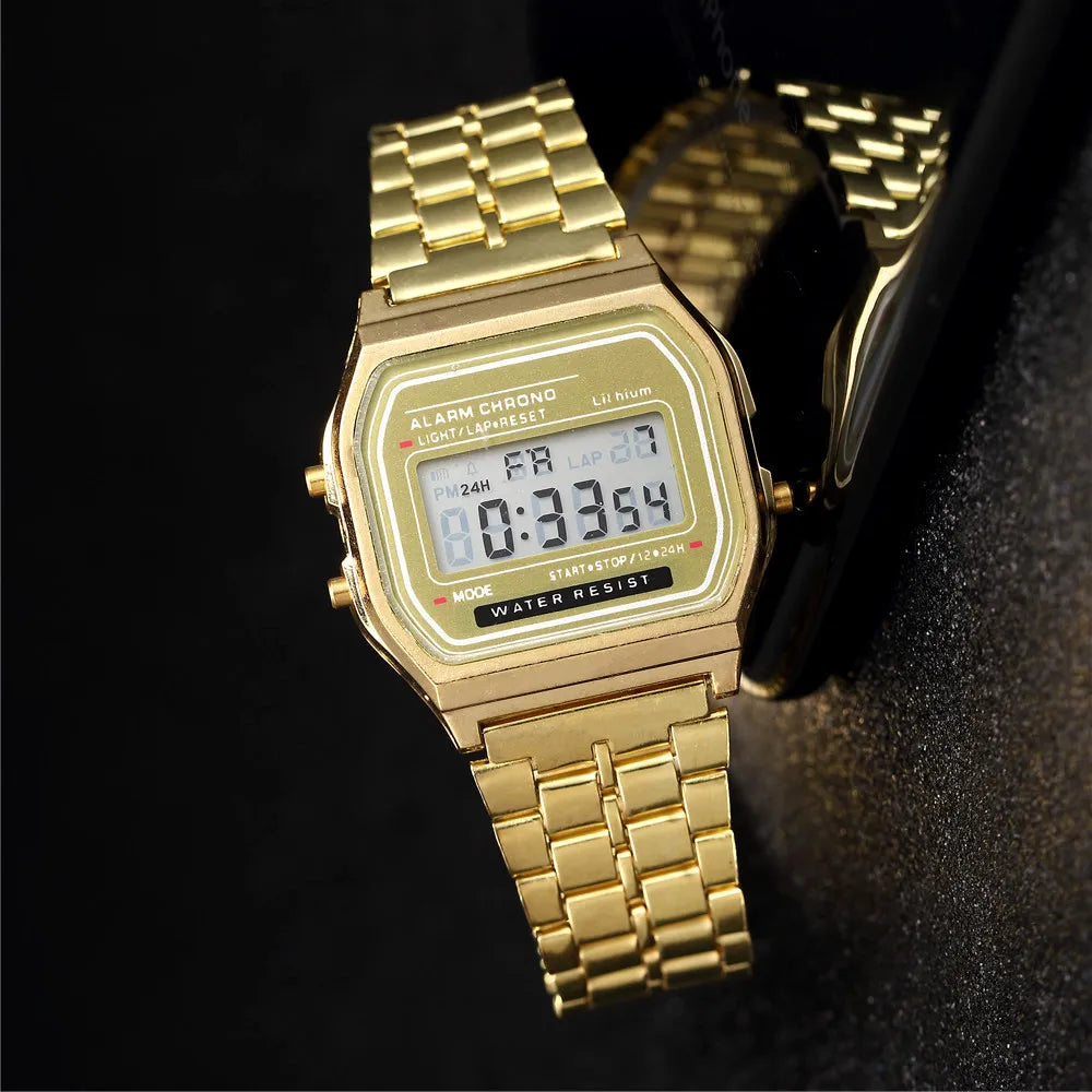 Digital Watch For Men Sports Waterproof Bracelet Clock Gold Electronice LED