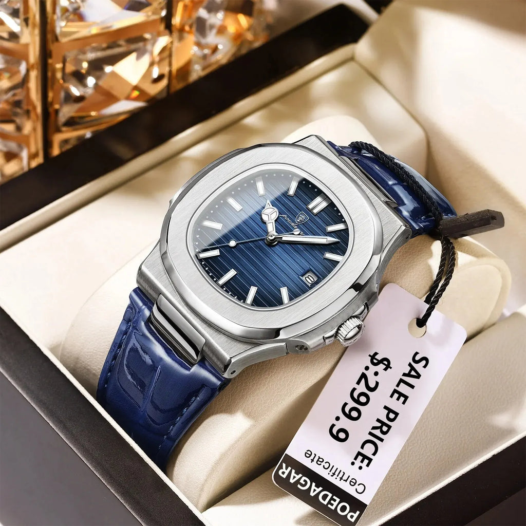 POEDAGAR Top Luxury Square Man Watch High Quality Leather