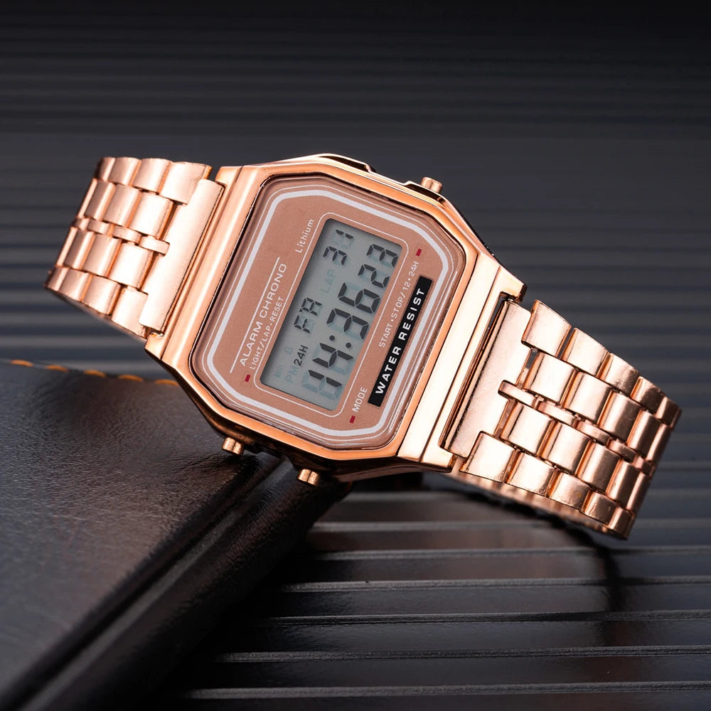 Digital Watch For Men Sports Waterproof Bracelet Clock Gold Electronice LED