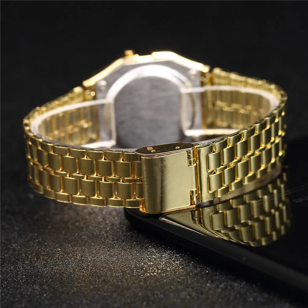 Digital Watch For Men Sports Waterproof Bracelet Clock Gold Electronice LED
