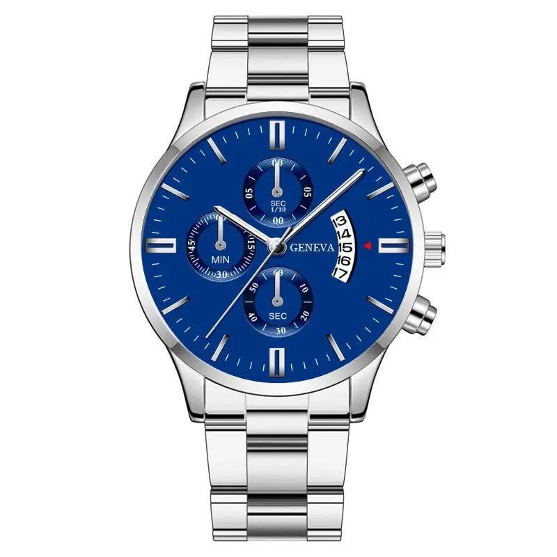 GENEVA Luxury Silver Stainless Steel Quartz Business Watch