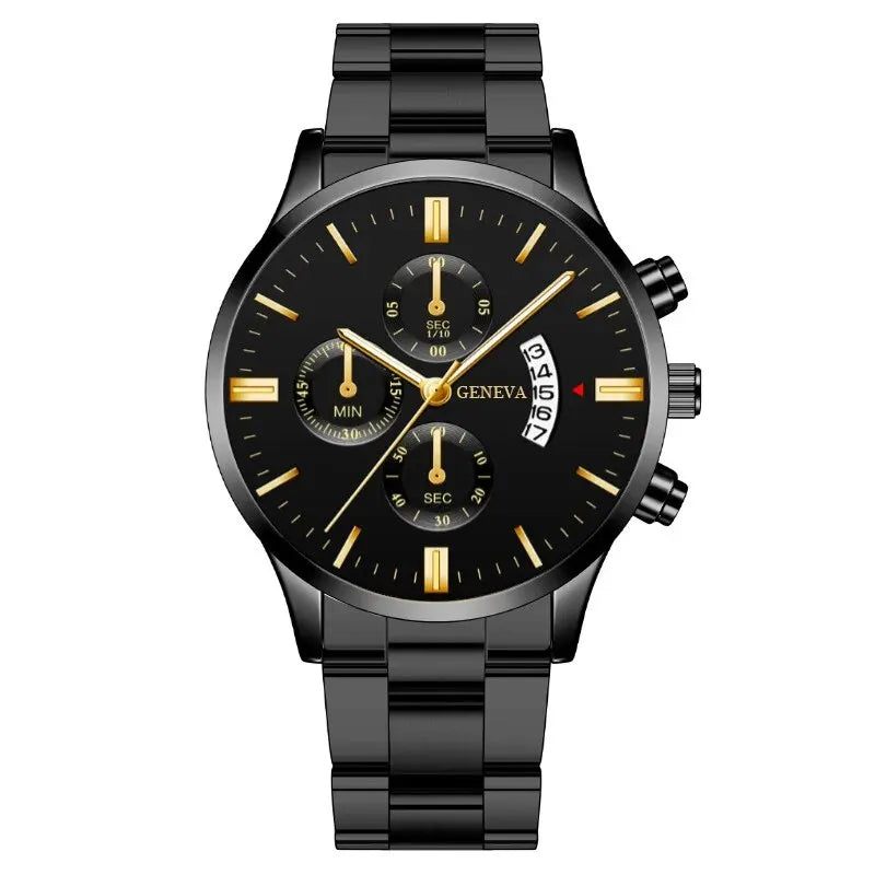GENEVA Luxury Silver Stainless Steel Quartz Business Watch