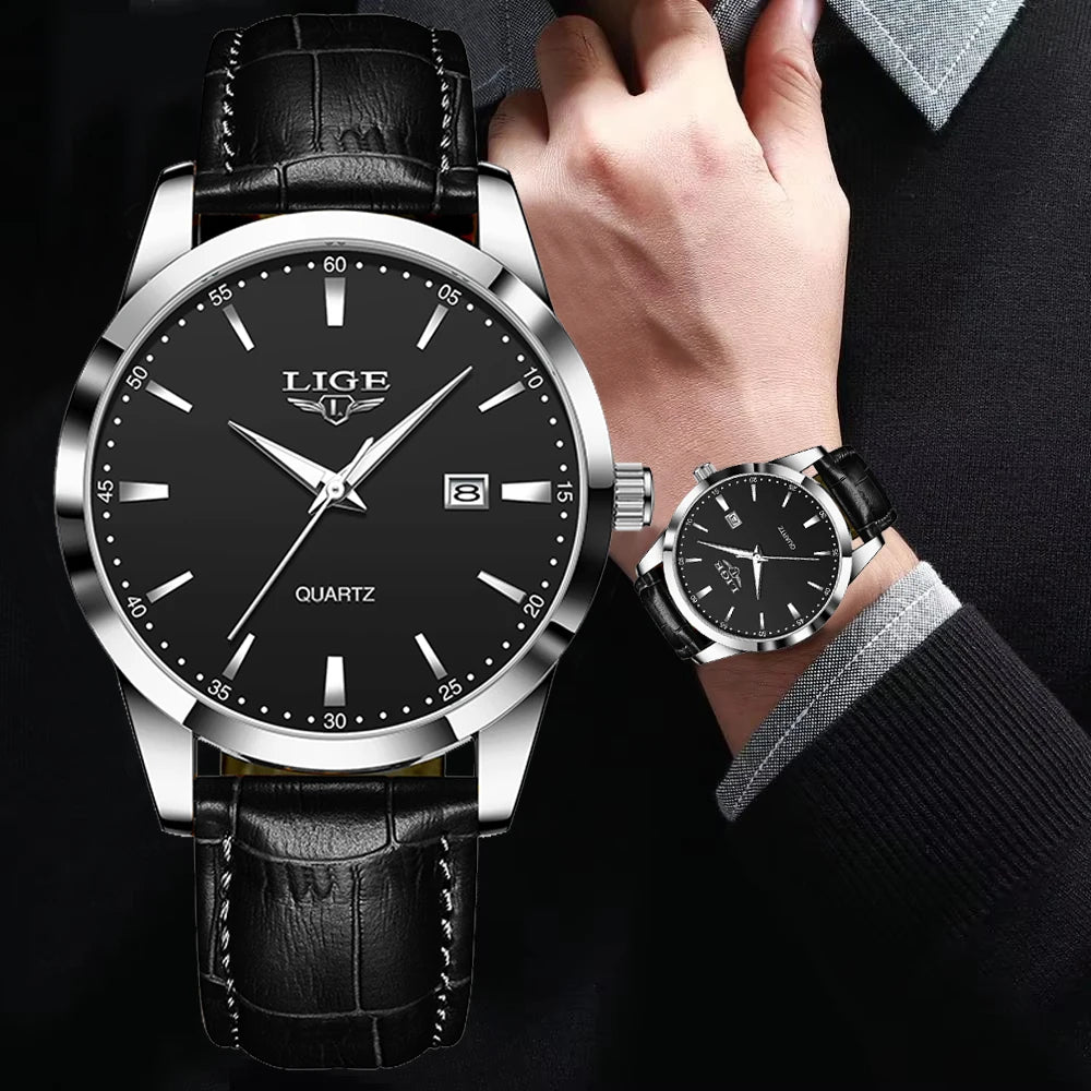 LIGE Top Brand Luxury Black Leather