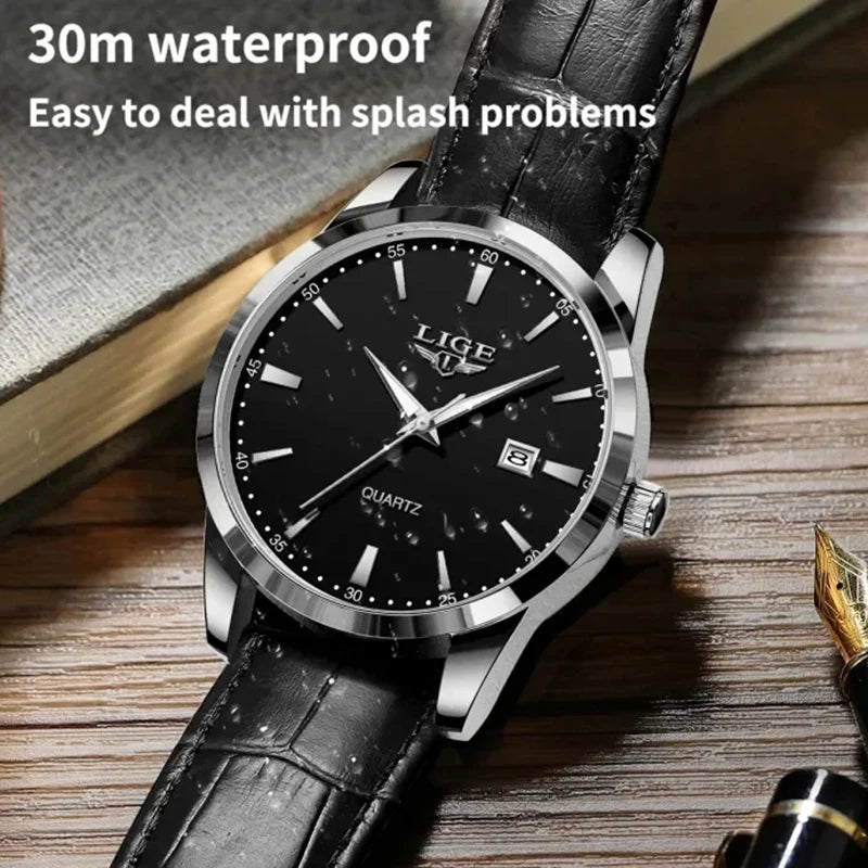 LIGE Top Brand Luxury Black Leather
