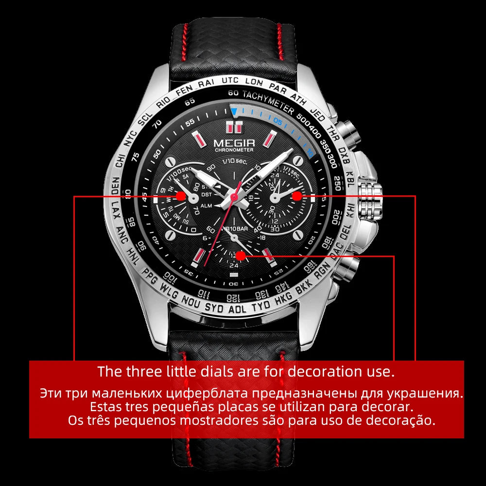 MEGIR Fashion Man's Quartz Analog Wristwatch High Quality Leather