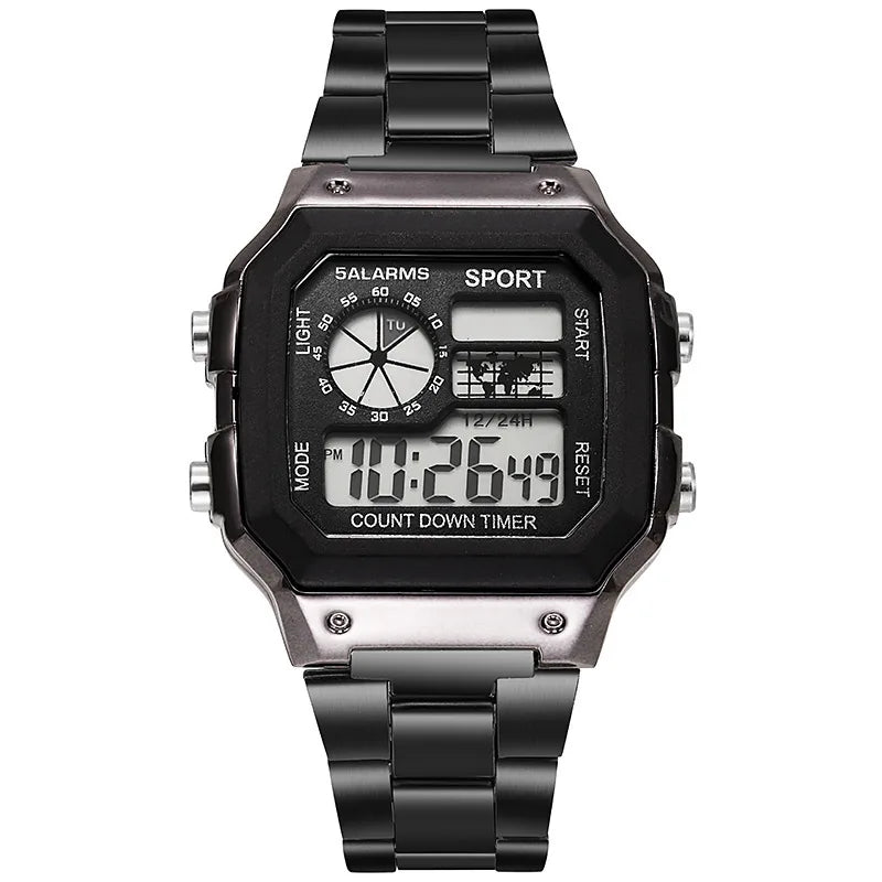 MAYZHISU Classic Men's Digital Watch Luxury Stainless Steel Strap Sport