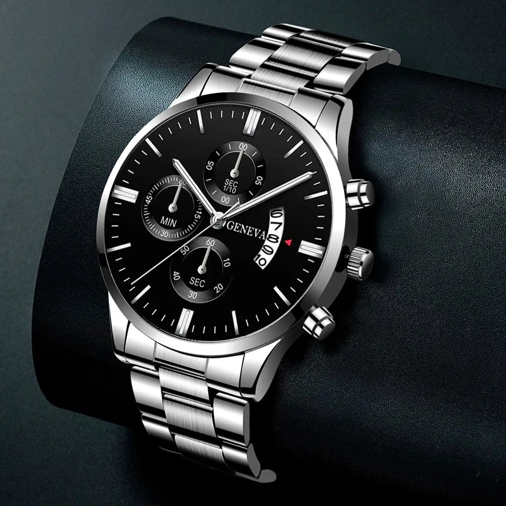 GENEVA Luxury Silver Stainless Steel Quartz Business Watch