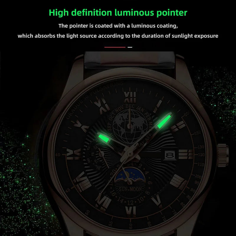 Luxury Sport Men's Wristwatch Waterproof Luminous Leather Date
