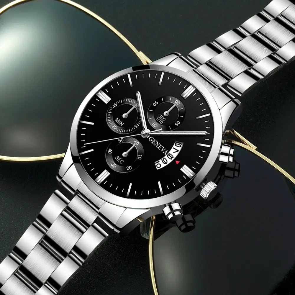 GENEVA Luxury Silver Stainless Steel Quartz Business Watch