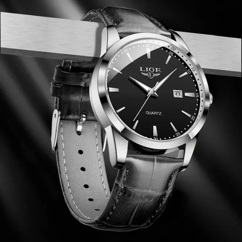 LIGE Top Brand Luxury Black Leather