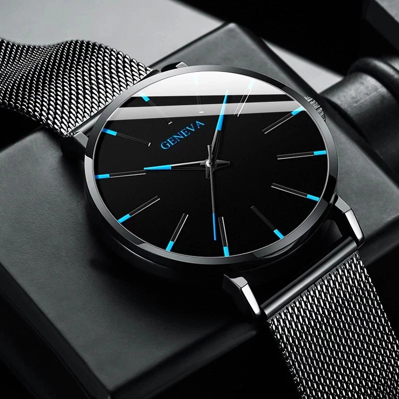 GENEVA Ultra-thin Men Business Watch Steel Mesh Band