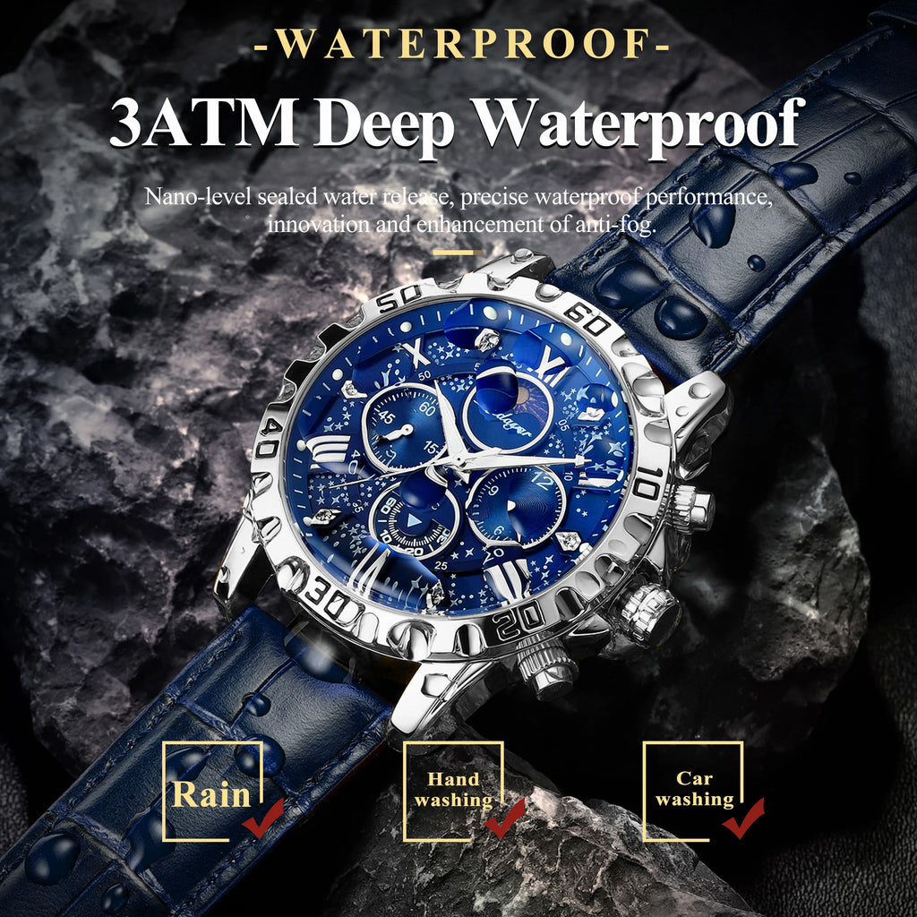 POEDAGAR Luxury Fashion Man Watch Waterproof Luminous Chronograph Leather