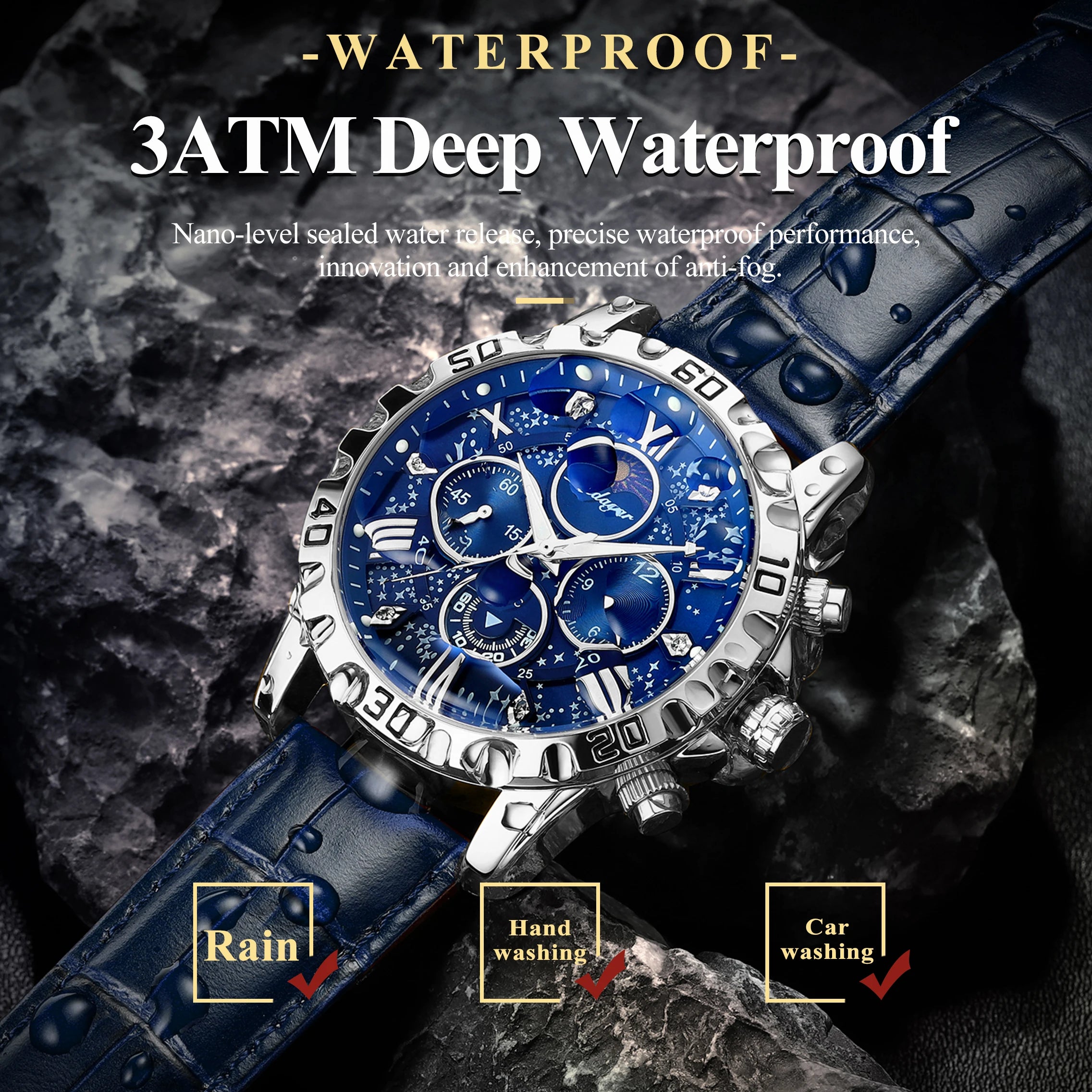 POEDAGAR Luxury Fashion Man Watch Waterproof Luminous Chronograph Leather