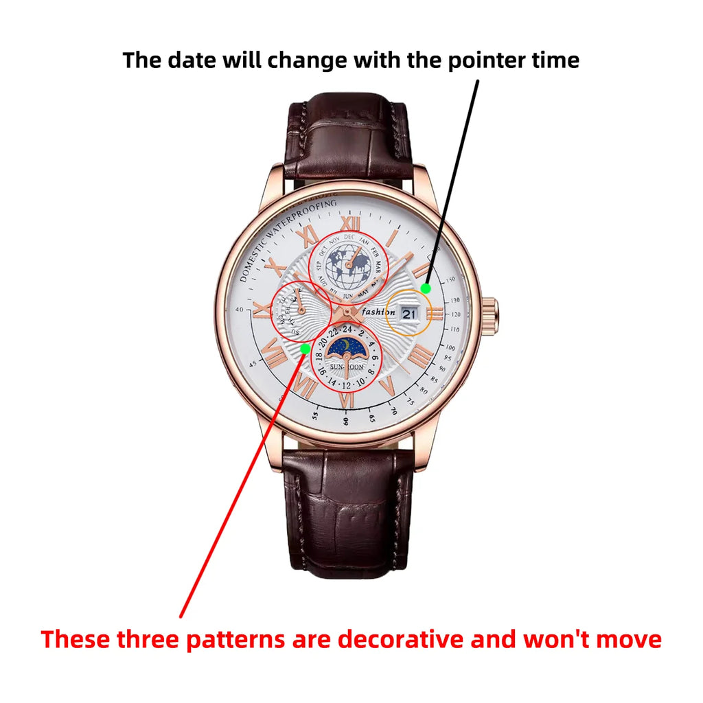 Luxury Sport Men's Wristwatch Waterproof Luminous Leather Date