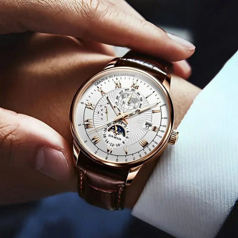 Luxury Sport Men's Wristwatch Waterproof Luminous Leather Date