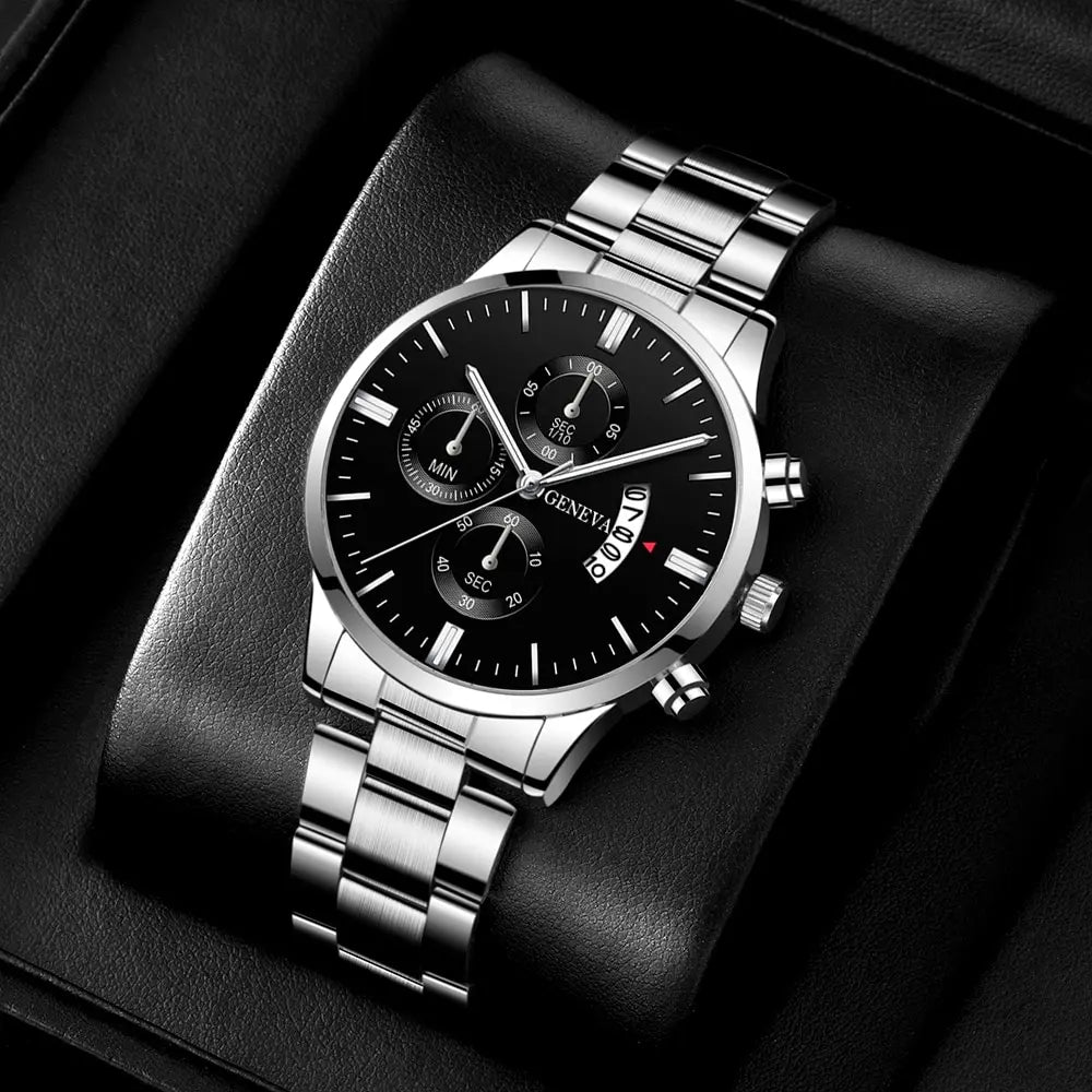 GENEVA Luxury Silver Stainless Steel Quartz Business Watch